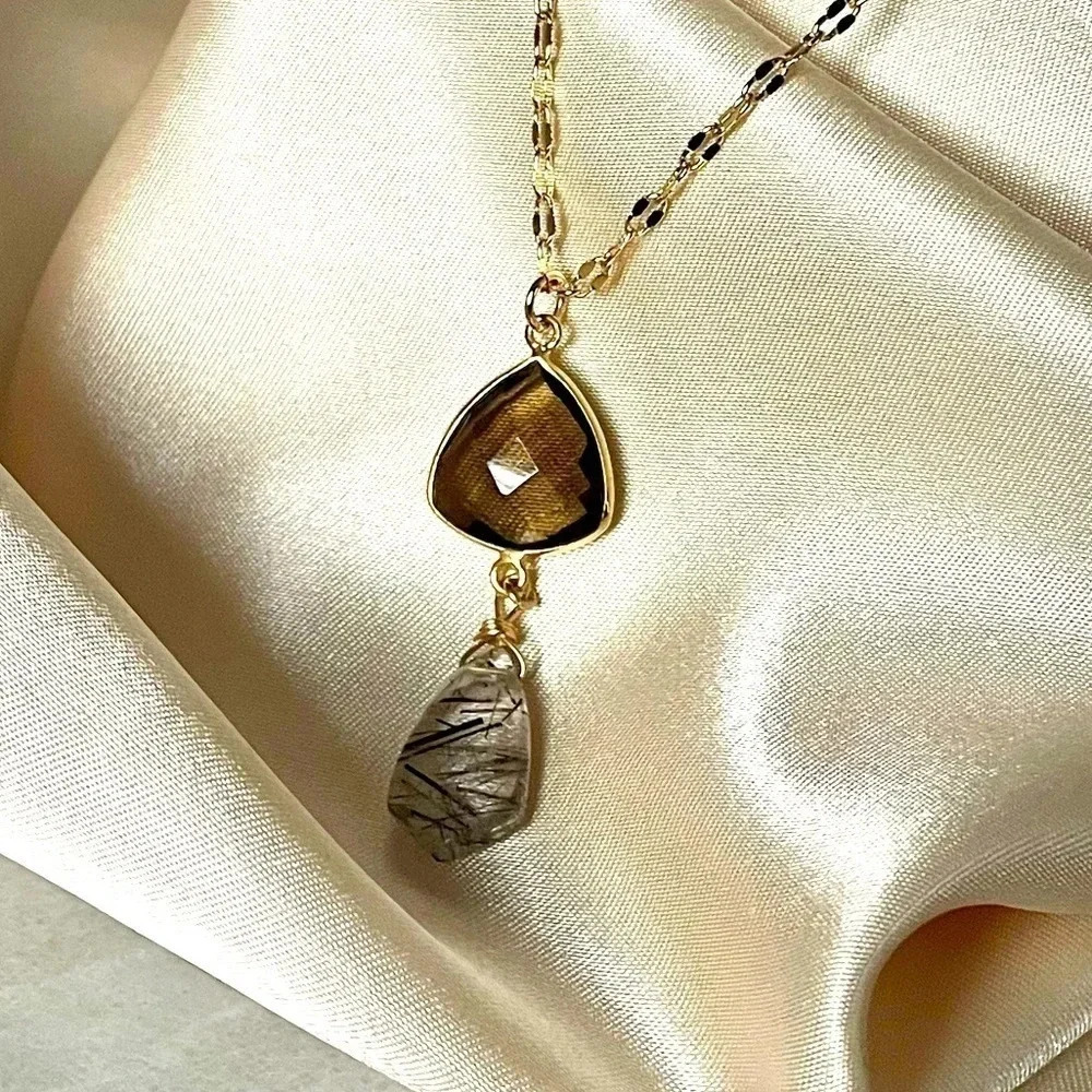 Chocolate Topaz & Rutile Quartz Pendant Necklace - Picture 7 of 9
